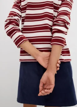 bonprix Shirts & Tops^Oversize Langarmshirt aus reiner Baumwolle wollweiß/kastanienrot gestreift