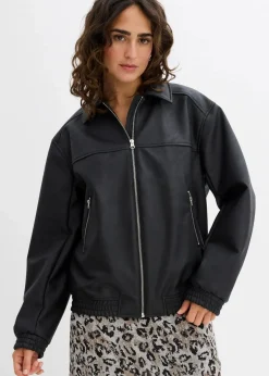 bonprix Nachhaltigere Materialien|Jacken & Mäntel^Oversize Lederimitat-Jacke schwarz