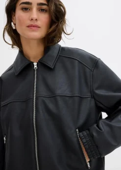 bonprix Nachhaltigere Materialien|Jacken & Mäntel^Oversize Lederimitat-Jacke schwarz