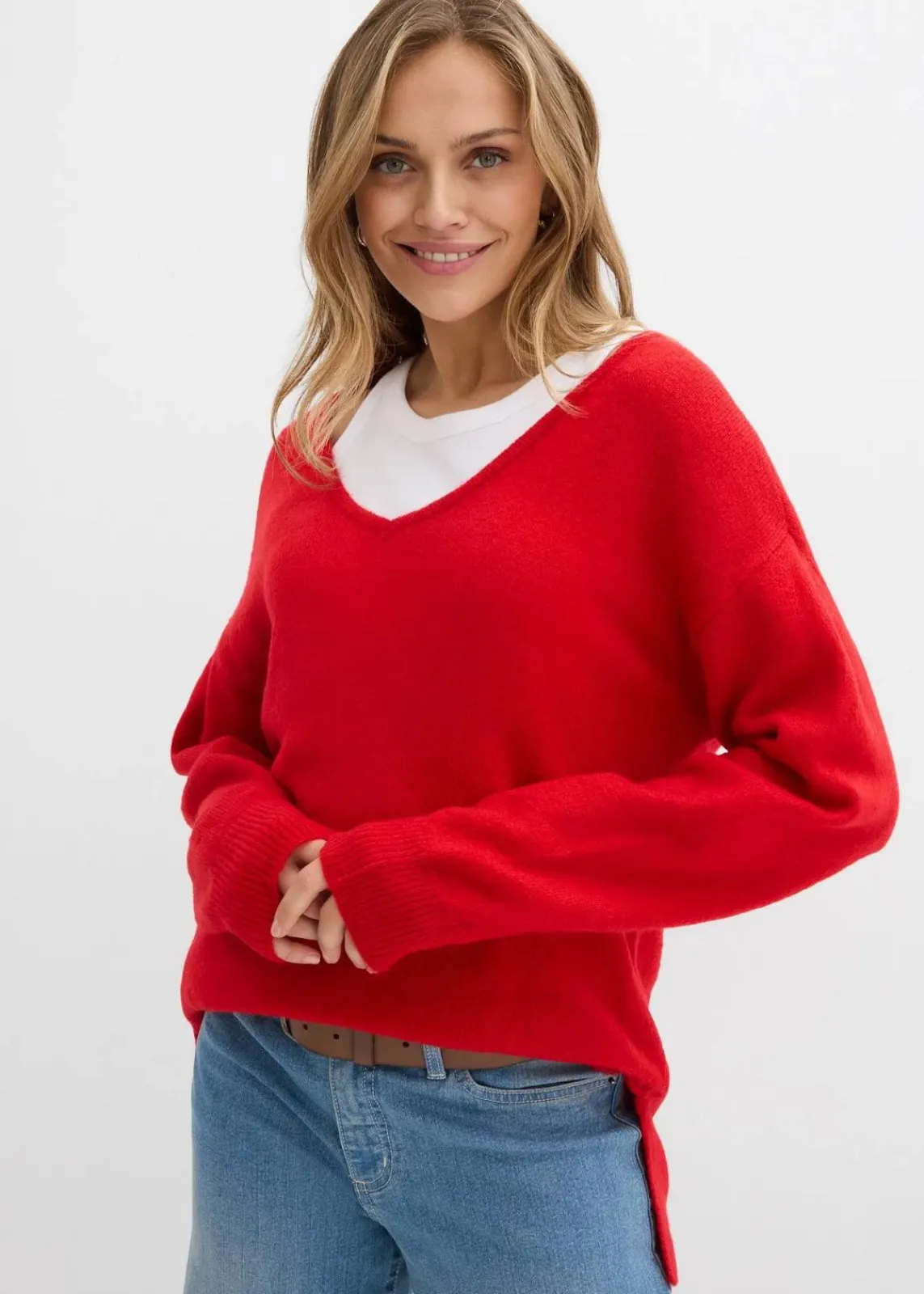 bonprix Pullover & Strickjacken|Strickmode^Oversize Longpullover mit Seitenschlitzen lavarot