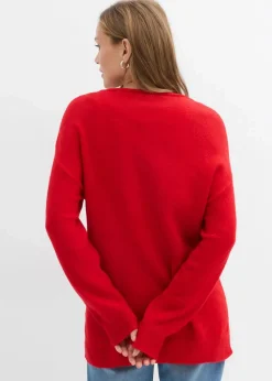 bonprix Pullover & Strickjacken|Strickmode^Oversize Longpullover mit Seitenschlitzen lavarot