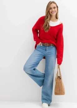 bonprix Pullover & Strickjacken|Strickmode^Oversize Longpullover mit Seitenschlitzen lavarot