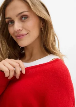 bonprix Pullover & Strickjacken|Strickmode^Oversize Longpullover mit Seitenschlitzen lavarot