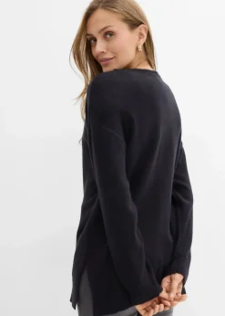 bonprix Pullover & Strickjacken|Strickmode^Oversize Longpullover mit Seitenschlitzen schwarz