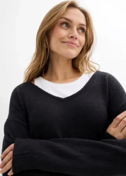 bonprix Pullover & Strickjacken|Strickmode^Oversize Longpullover mit Seitenschlitzen schwarz