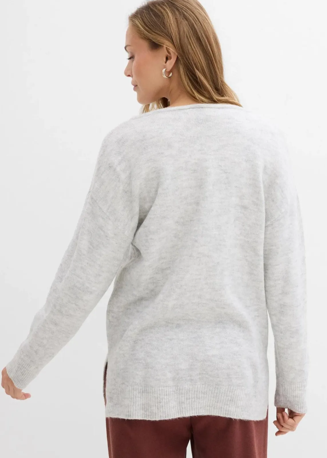 bonprix Bekleidung·Umstandsmode|Bekleidung·Jeans^Oversize Longpullover mit Seitenschlitzen hellgrau meliert
