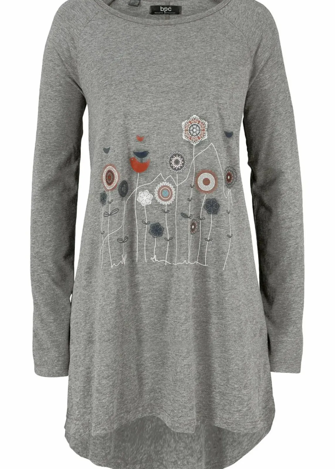 bonprix Shirts & Tops^Oversize Longshirt mit Rundhalsausschnitt grau meliert floral