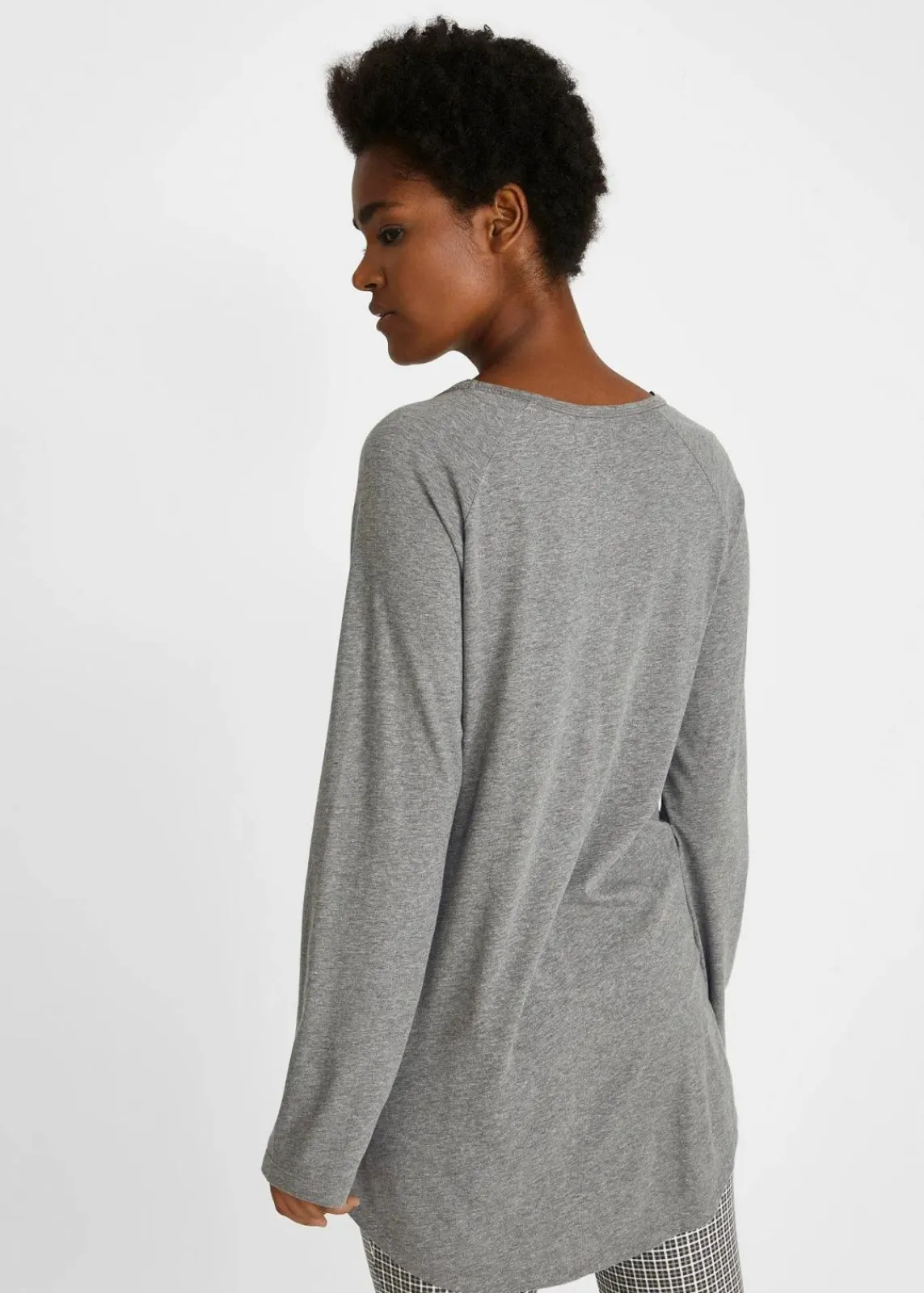 bonprix Shirts & Tops^Oversize Longshirt mit Rundhalsausschnitt grau meliert floral