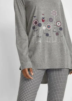 bonprix Shirts & Tops^Oversize Longshirt mit Rundhalsausschnitt grau meliert floral