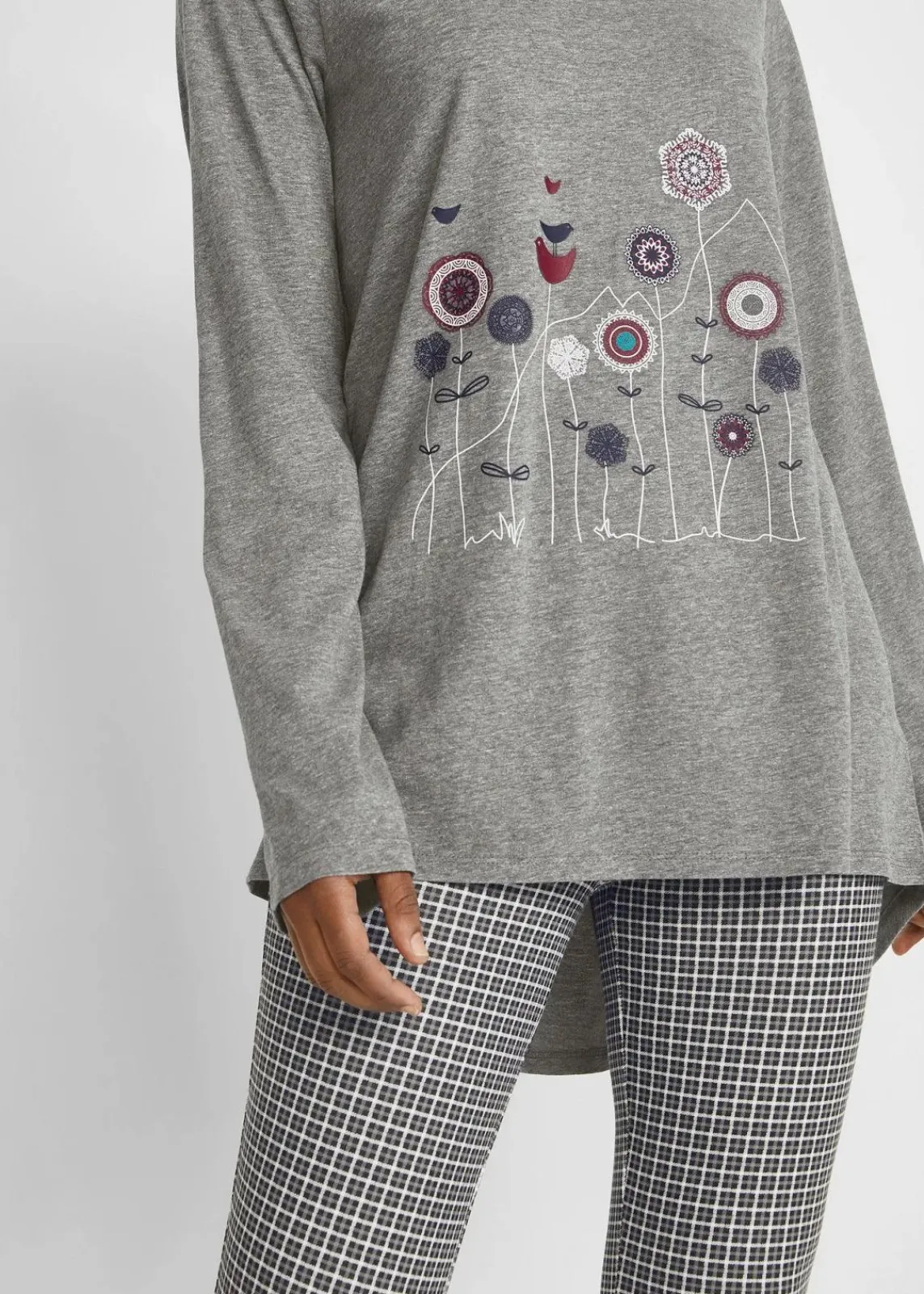 bonprix Shirts & Tops^Oversize Longshirt mit Rundhalsausschnitt grau meliert floral