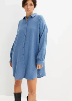 bonprix Blusen & Tuniken|Bekleidung·Jacken & Mäntel^Oversize Musselin-Longbluse jeansblau