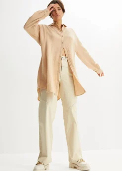 bonprix Bekleidung·Jacken & Mäntel|Blusen & Tuniken^Oversize Musselin-Longbluse latte macchiato