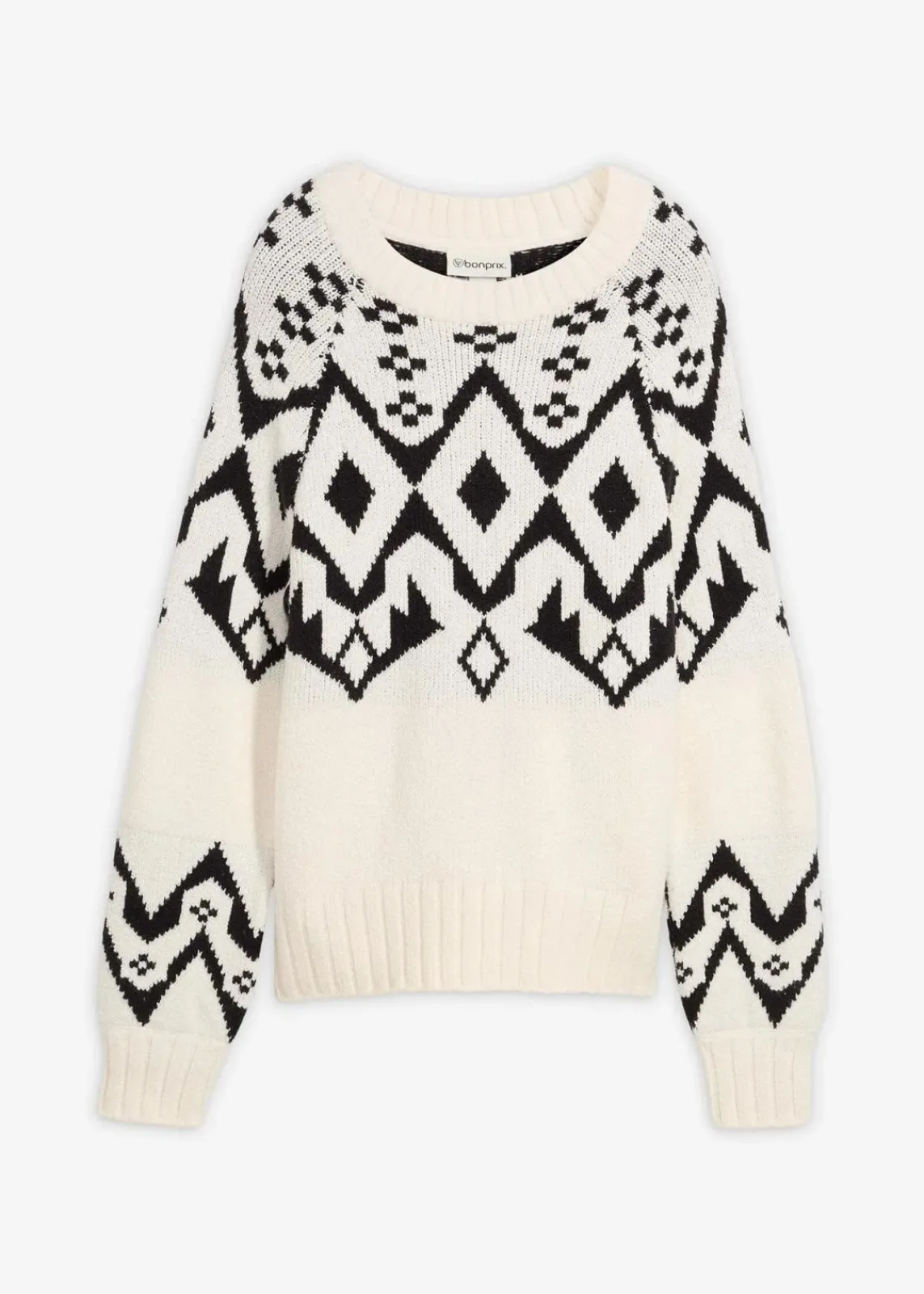 bonprix Bekleidung·Umstandsmode|Bekleidung·Jeans^Oversize Norweger-Pullover perlweiß norwegermuster