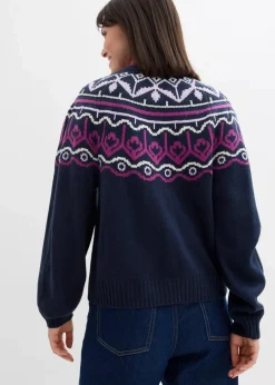 bonprix Bekleidung·Jeans|Pullover & Strickjacken^Oversize Norweger-Strickjacke dunkelblau norwegermuster
