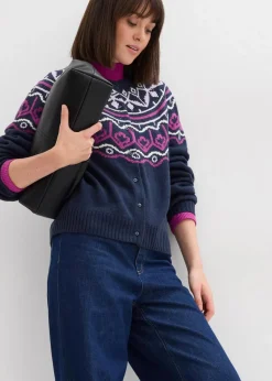 bonprix Bekleidung·Jeans|Pullover & Strickjacken^Oversize Norweger-Strickjacke dunkelblau norwegermuster