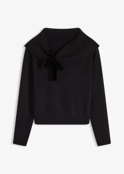 bonprix Pullover & Strickjacken|Strickmode^Oversize Pullover mit Camrenausschnitt schwarz