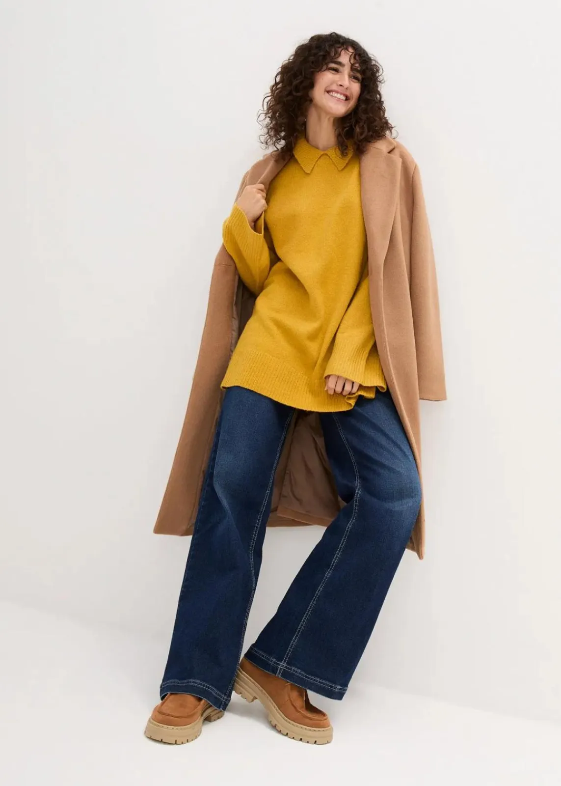 bonprix Bekleidung·Umstandsmode|Bekleidung·Jeans^Oversize Pullover mit Turtleneck und Seitenschlitzen ockergold