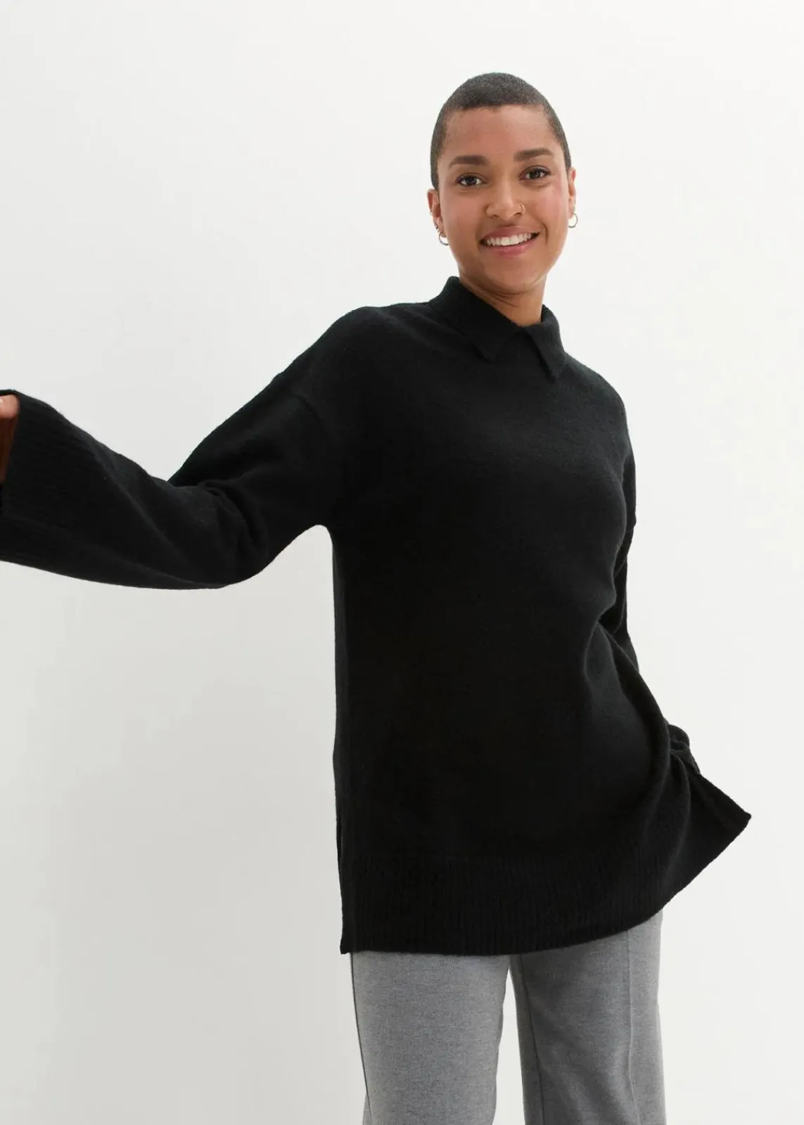 bonprix Bekleidung·Umstandsmode|Bekleidung·Jeans^Oversize Pullover mit Turtleneck und Seitenschlitzen schwarz