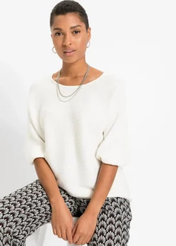 bonprix Strickmode|Pullover & Strickjacken^Oversize Ripp-Pullover aus Viskose-Mix wollweiß