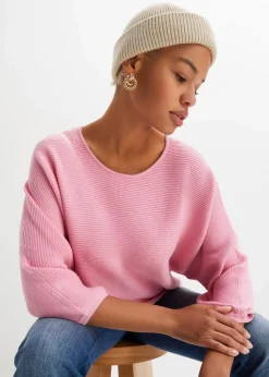 bonprix Strickmode|Pullover & Strickjacken^Oversize Ripp-Pullover aus Viskose-Mix rosa