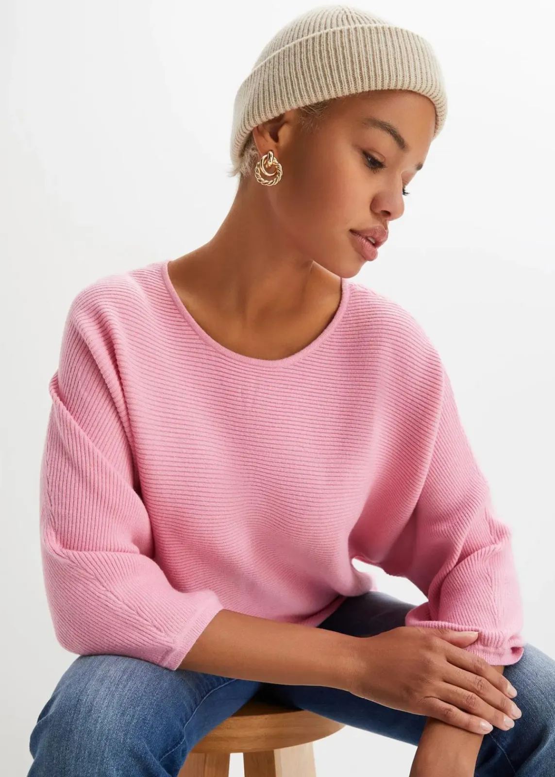 bonprix Strickmode|Pullover & Strickjacken^Oversize Ripp-Pullover aus Viskose-Mix rosa