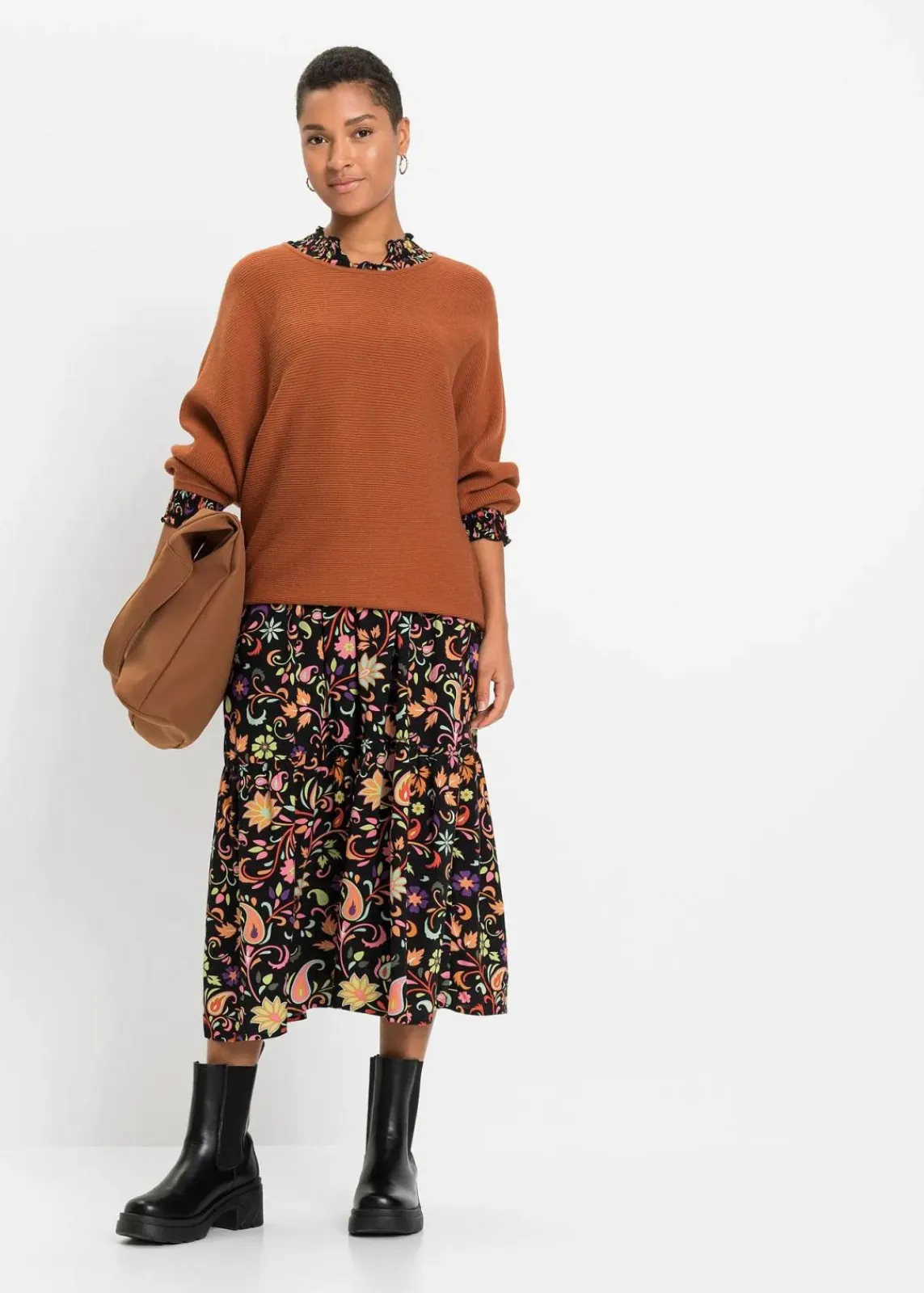 bonprix Strickmode|Pullover & Strickjacken^Oversize Ripp-Pullover aus Viskose-Mix orangebraun