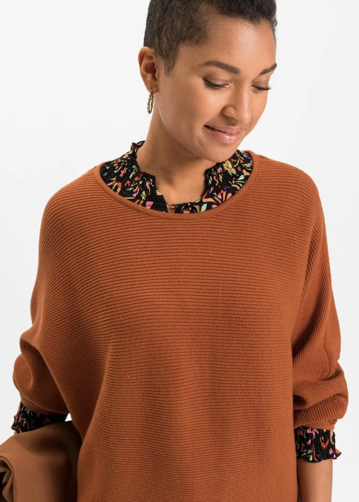 bonprix Strickmode|Pullover & Strickjacken^Oversize Ripp-Pullover aus Viskose-Mix orangebraun