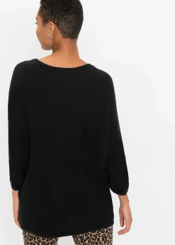 bonprix Strickmode|Pullover & Strickjacken^Oversize Ripp-Pullover aus Viskose-Mix schwarz