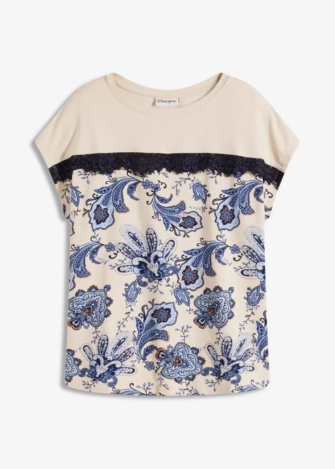 bonprix Shirts & Tops^Oversize Shirt mit Spitzenband natur/mattblau paisley