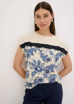 bonprix Shirts & Tops^Oversize Shirt mit Spitzenband natur/mattblau paisley