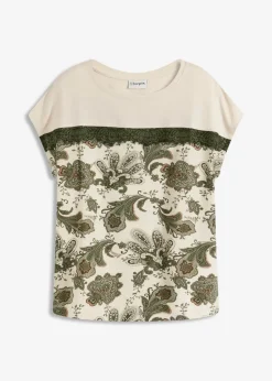 bonprix Shirts & Tops^Oversize Shirt mit Spitzenband natur/oliv paisley