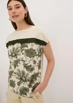 bonprix Shirts & Tops^Oversize Shirt mit Spitzenband natur/oliv paisley