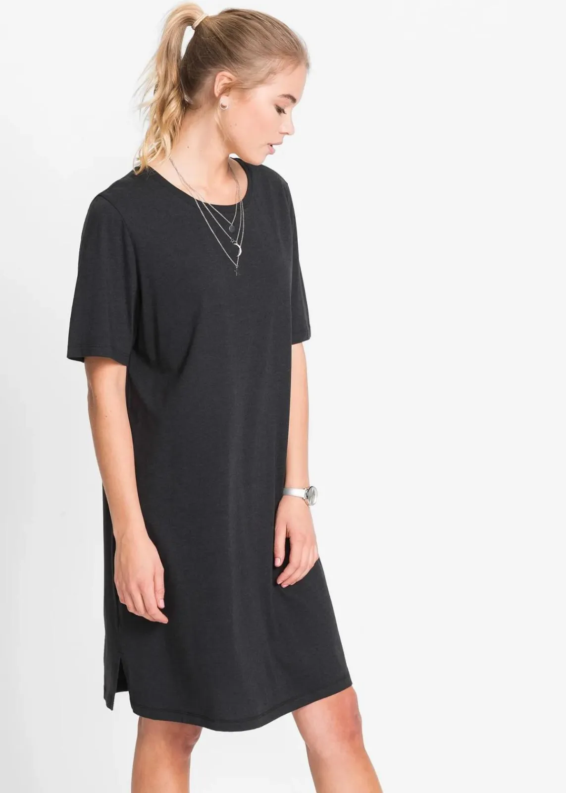 bonprix Basics|Kleider^Oversize- Shirtkleid schwarz