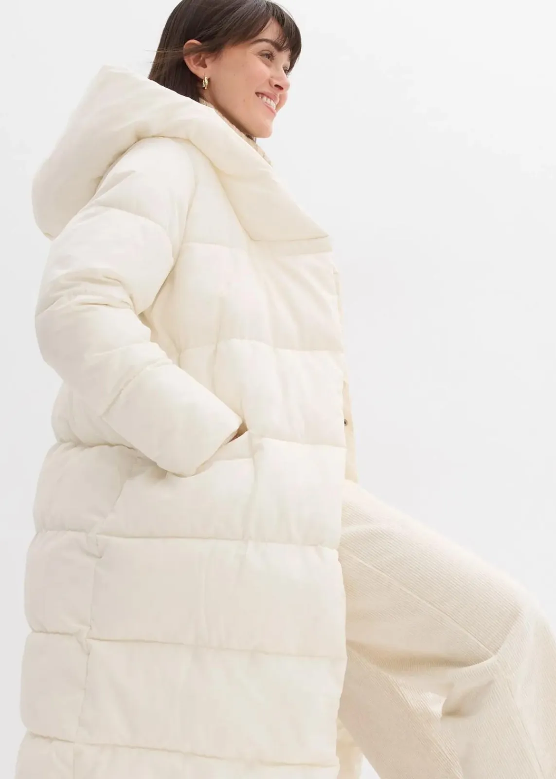 bonprix Jacken & Mäntel|Nachhaltigere Materialien^Oversize Steppmantel perlweiß