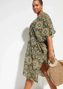 bonprix Strandmode|Bademode·Strandmode^Oversize Strandtunika aus leichtem Chiffon grün/beige geblümt
