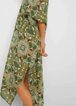 bonprix Strandmode|Bademode·Strandmode^Oversize Strandtunika aus leichtem Chiffon grün/beige geblümt