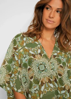bonprix Strandmode|Bademode·Strandmode^Oversize Strandtunika aus leichtem Chiffon grün/beige geblümt