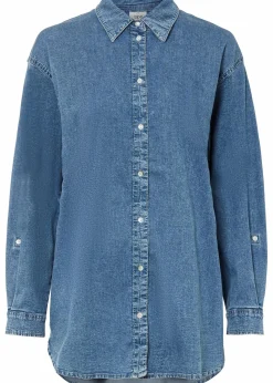 bonprix Blusen & Tuniken|Nachhaltigere Materialien^Oversize Stretch-Jeansbluse blau denim