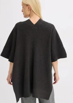 bonprix Jacken & Mäntel|Bekleidung·Hosen^Oversize Strick-Cape anthrazit meliert