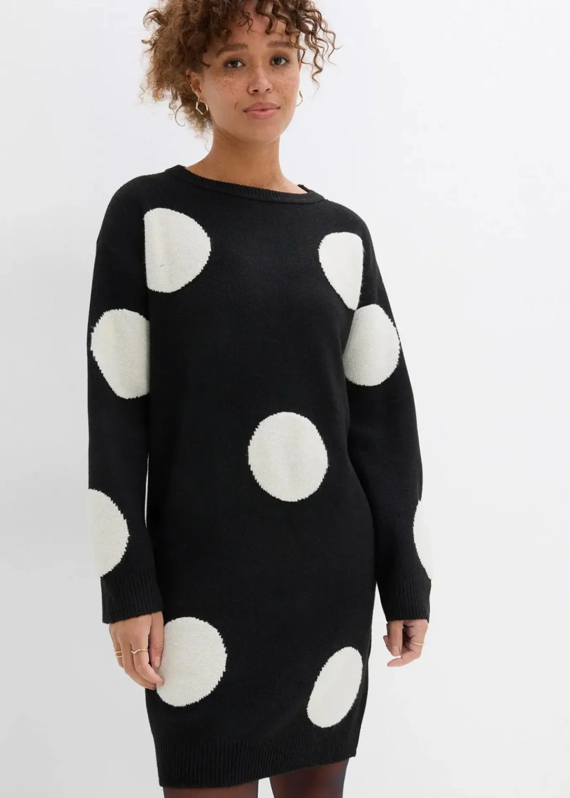 bonprix Bekleidung·Umstandsmode|Strickmode^Oversize Strickkleid mit Punkten schwarz/natur gepunktet