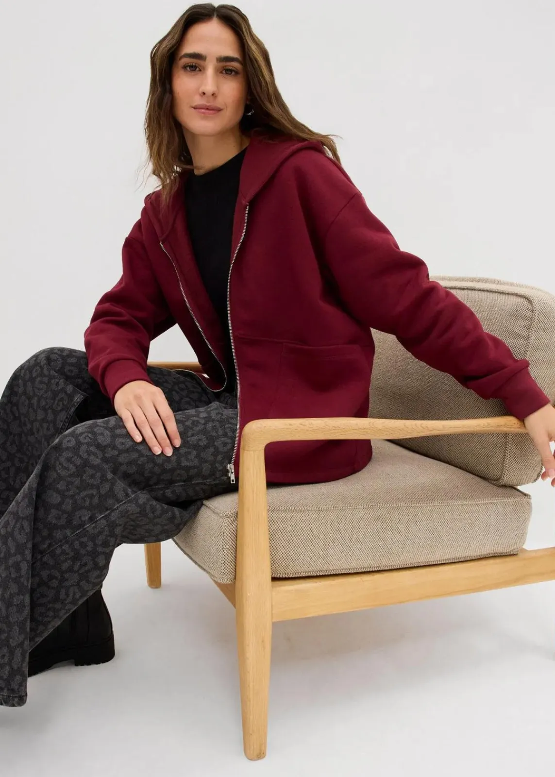 bonprix Bekleidung·Blusen & Tuniken|Zweiteiler & Sets^Oversize Sweatjacke ahornrot
