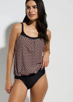 bonprix Nachhaltigere Materialien|Tankinis^Oversize Tankini mit Highwaist-Bikinihose (2-tlg.Set) weiß/schwarz/dunkelorange graphisch