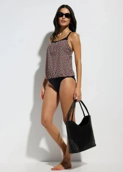 bonprix Nachhaltigere Materialien|Tankinis^Oversize Tankini mit Highwaist-Bikinihose (2-tlg.Set) weiß/schwarz/dunkelorange graphisch