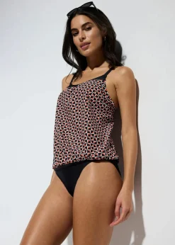 bonprix Nachhaltigere Materialien|Tankinis^Oversize Tankini mit Highwaist-Bikinihose (2-tlg.Set) weiß/schwarz/dunkelorange graphisch