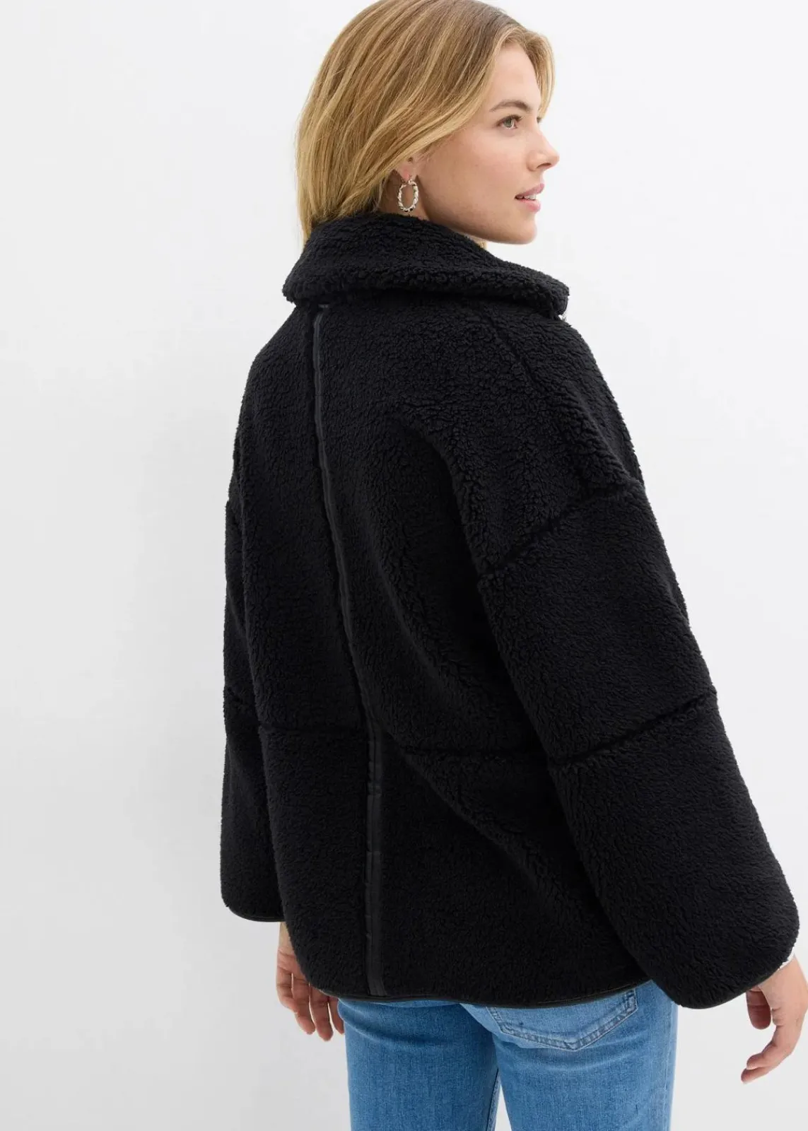 bonprix Bekleidung·Hosen|Jacken & Mäntel^Oversize Teddy-Fleece Jacke schwarz