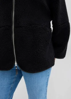 bonprix Bekleidung·Hosen|Jacken & Mäntel^Oversize Teddy-Fleece Jacke schwarz