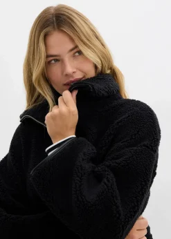 bonprix Bekleidung·Hosen|Jacken & Mäntel^Oversize Teddy-Fleece Jacke schwarz