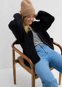bonprix Bekleidung·Hosen|Jacken & Mäntel^Oversize Teddy-Fleece Jacke schwarz