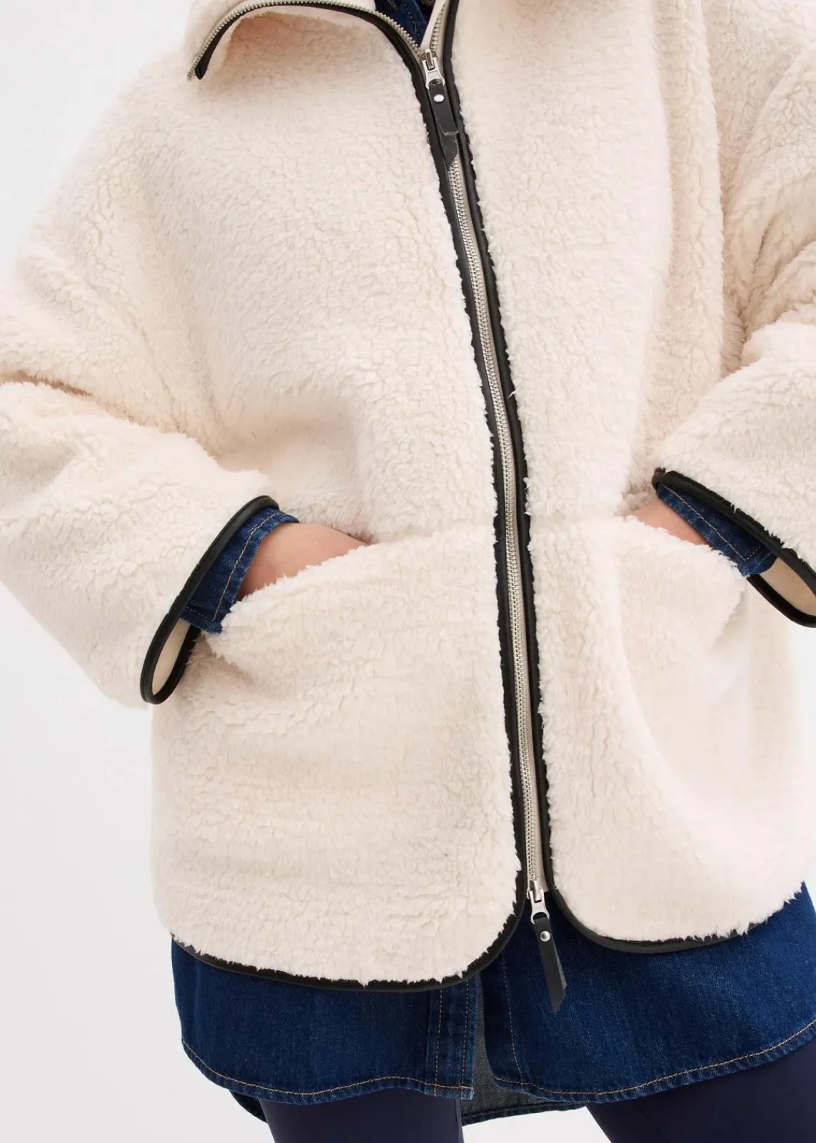 bonprix Jacken & Mäntel|Bekleidung·Hosen^Oversize Teddy-Fleece Jacke perlweiß