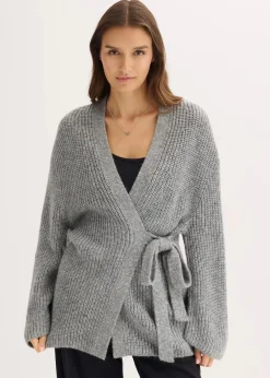 bonprix Bekleidung·Jeans|Pullover & Strickjacken^Oversize Wickelcardigan grau meliert
